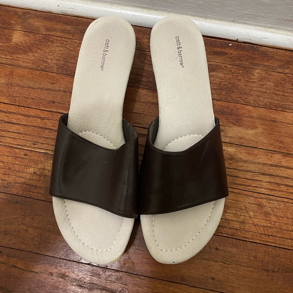 Croft & Barrow opened toe slip on shoes -brown sz 8.5